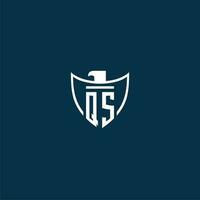 QS initial monogram logo for shield with eagle image vector design