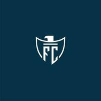 FC initial monogram logo for shield with eagle image vector design