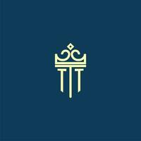 TT initial monogram shield logo design for crown vector image