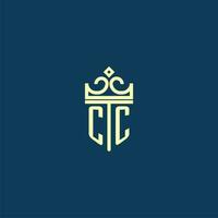 CC initial monogram shield logo design for crown vector image