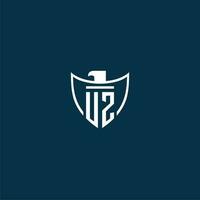 UZ initial monogram logo for shield with eagle image vector design