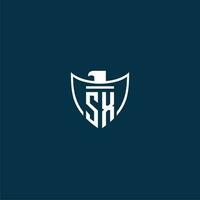 SX initial monogram logo for shield with eagle image vector design