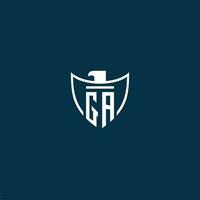 GA initial monogram logo for shield with eagle image vector design