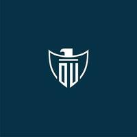 OU initial monogram logo for shield with eagle image vector design