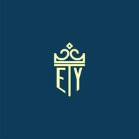 EY initial monogram shield logo design for crown vector image