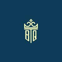 BQ initial monogram shield logo design for crown vector image