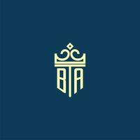 BA initial monogram shield logo design for crown vector image