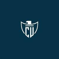 CW initial monogram logo for shield with eagle image vector design