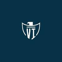 VI initial monogram logo for shield with eagle image vector design