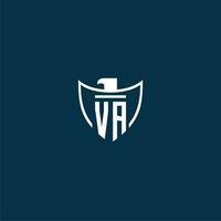 VA initial monogram logo for shield with eagle image vector design