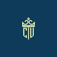 CU initial monogram shield logo design for crown vector image