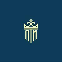 NM initial monogram shield logo design for crown vector image