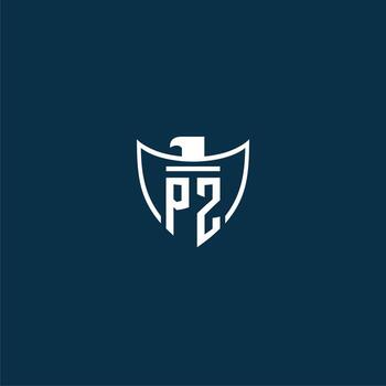 PZ initial monogram logo for shield with eagle image vector design