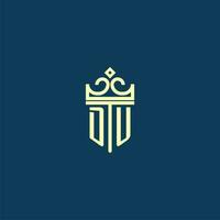 DU initial monogram shield logo design for crown vector image