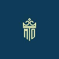 MO initial monogram shield logo design for crown vector image