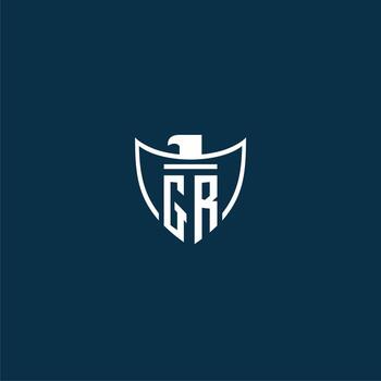 GR initial monogram logo for shield with eagle image vector design