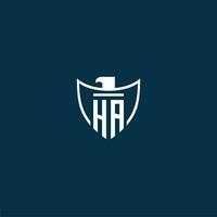 HA initial monogram logo for shield with eagle image vector design