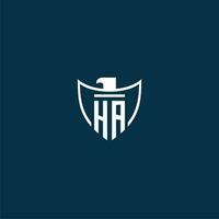 HA initial monogram logo for shield with eagle image vector design