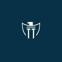 TT initial monogram logo for shield with eagle image vector design