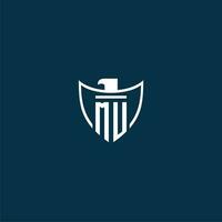 MU initial monogram logo for shield with eagle image vector design