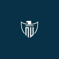 NW initial monogram logo for shield with eagle image vector design