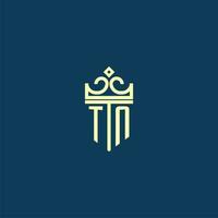 TN initial monogram shield logo design for crown vector image