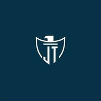 JT initial monogram logo for shield with eagle image vector design