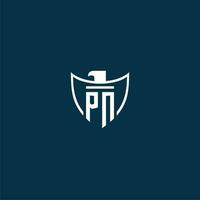 PN initial monogram logo for shield with eagle image vector design
