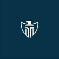 DM initial monogram logo for shield with eagle image vector design