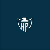 KP initial monogram logo for shield with eagle image vector design