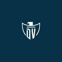 DV initial monogram logo for shield with eagle image vector design