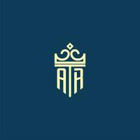 AR initial monogram shield logo design for crown vector image