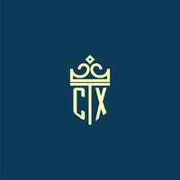 CX initial monogram shield logo design for crown vector image