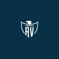 AV initial monogram logo for shield with eagle image vector design