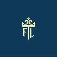 FL initial monogram shield logo design for crown vector image