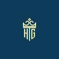 HG initial monogram shield logo design for crown vector image