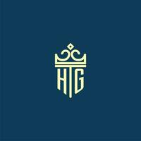 HG initial monogram shield logo design for crown vector image