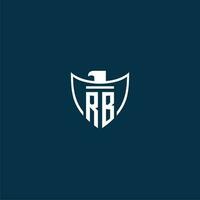 RB initial monogram logo for shield with eagle image vector design