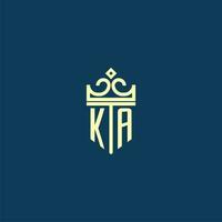 KA initial monogram shield logo design for crown vector image