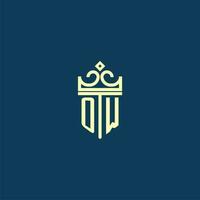 OW initial monogram shield logo design for crown vector image
