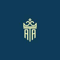 AA initial monogram shield logo design for crown vector image