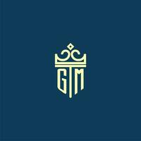 GM initial monogram shield logo design for crown vector image