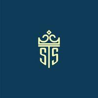 SS initial monogram shield logo design for crown vector image