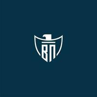 BN initial monogram logo for shield with eagle image vector design