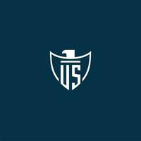 US initial monogram logo for shield with eagle image vector design