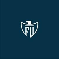 FW initial monogram logo for shield with eagle image vector design