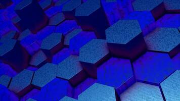 Animated blue 3d moving hexagonal-shaped pattern background video