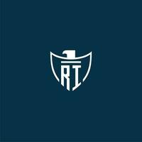 RI initial monogram logo for shield with eagle image vector design