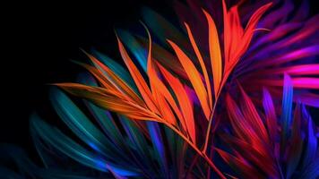foto di palma prende via nel neon illuminazione. video animazione