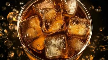 cola with ice 3d shapes near. Video animation